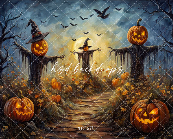 Haunted Scarecrow Field Fall & Halloween Backdrop