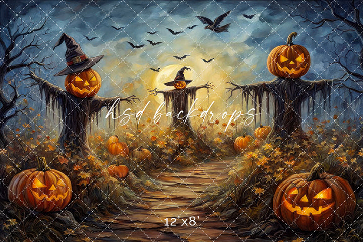 Haunted Scarecrow Field Fall & Halloween Backdrop