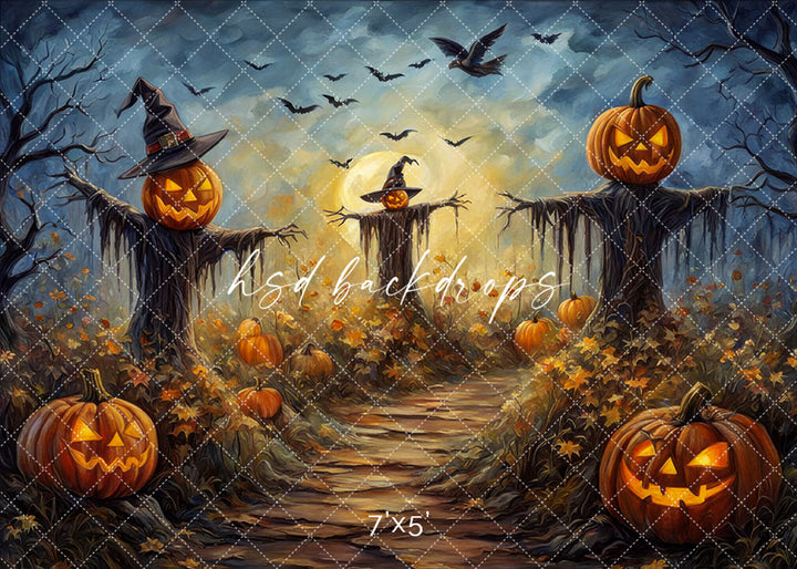 Haunted Scarecrow Field Fall & Halloween Backdrop