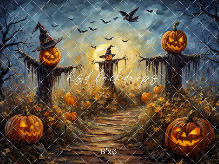 Haunted Scarecrow Field Fall & Halloween Backdrop