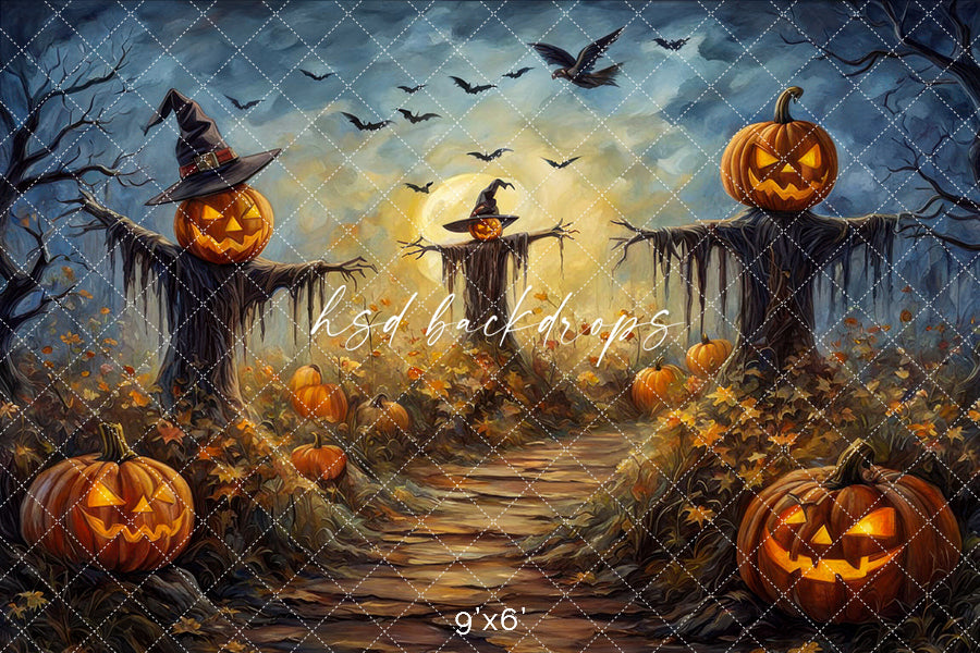 Haunted Scarecrow Field Fall & Halloween Backdrop