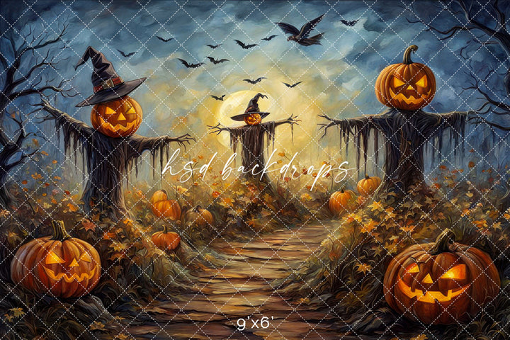 Haunted Scarecrow Field Fall & Halloween Backdrop