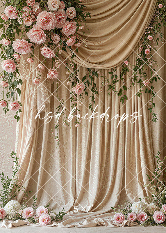 Pink Floral Draped Fabric (sweep options) - HSD Photography Backdrops