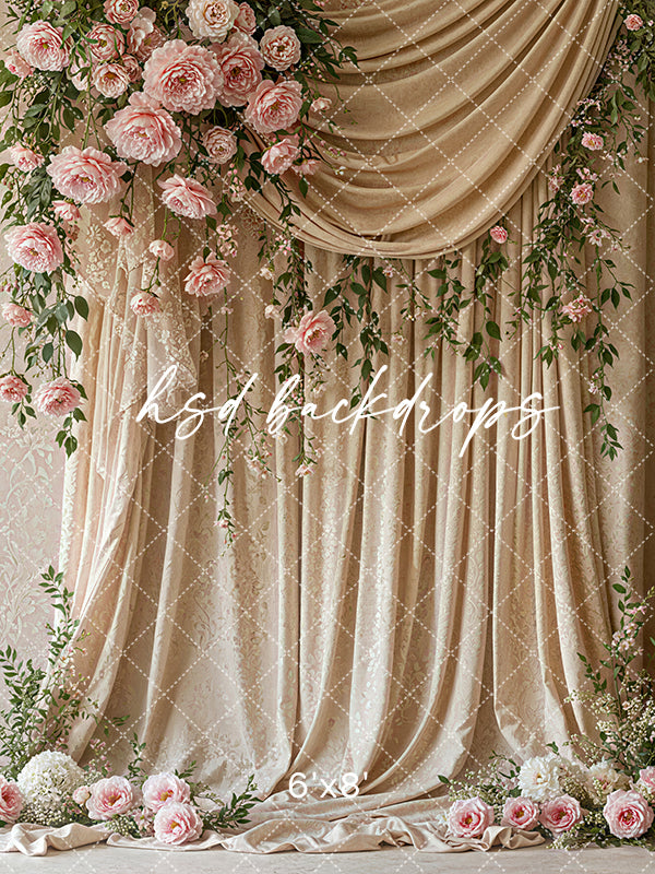 Pink Floral Draped Fabric (sweep options) - HSD Photography Backdrops
