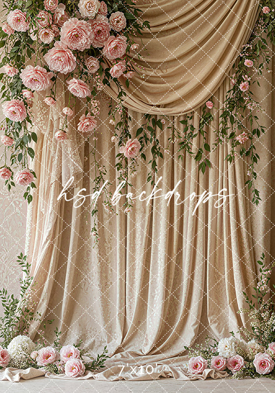 Pink Floral Draped Fabric (sweep options) - HSD Photography Backdrops