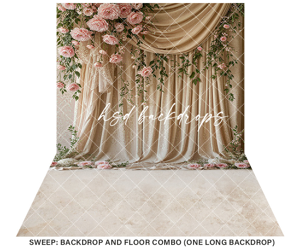 Pink Floral Draped Fabric (sweep options) - HSD Photography Backdrops