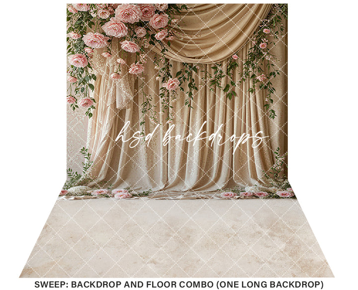 Pink Floral Draped Fabric (sweep options) - HSD Photography Backdrops