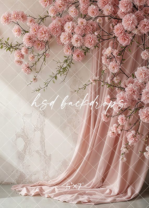 Hanging Pink Floral Draped Chiffon (sweep options) - HSD Photography Backdrops