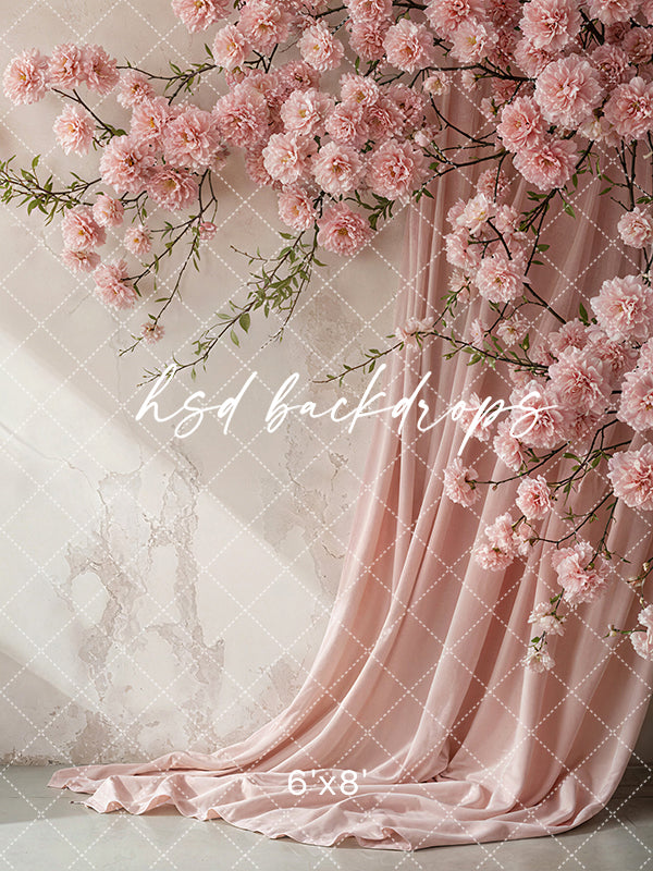 Hanging Pink Floral Draped Chiffon (sweep options) - HSD Photography Backdrops