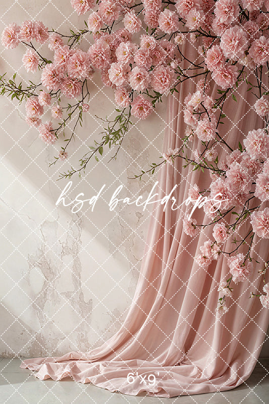 Hanging Pink Floral Draped Chiffon (sweep options) - HSD Photography Backdrops
