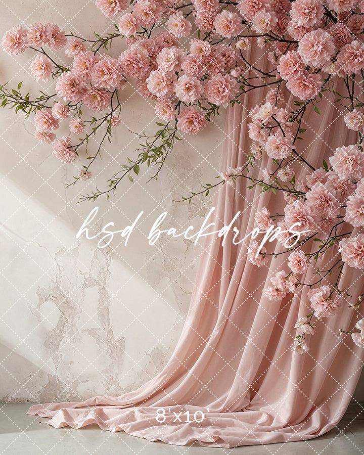 Hanging Pink Floral Draped Chiffon (sweep options) - HSD Photography Backdrops