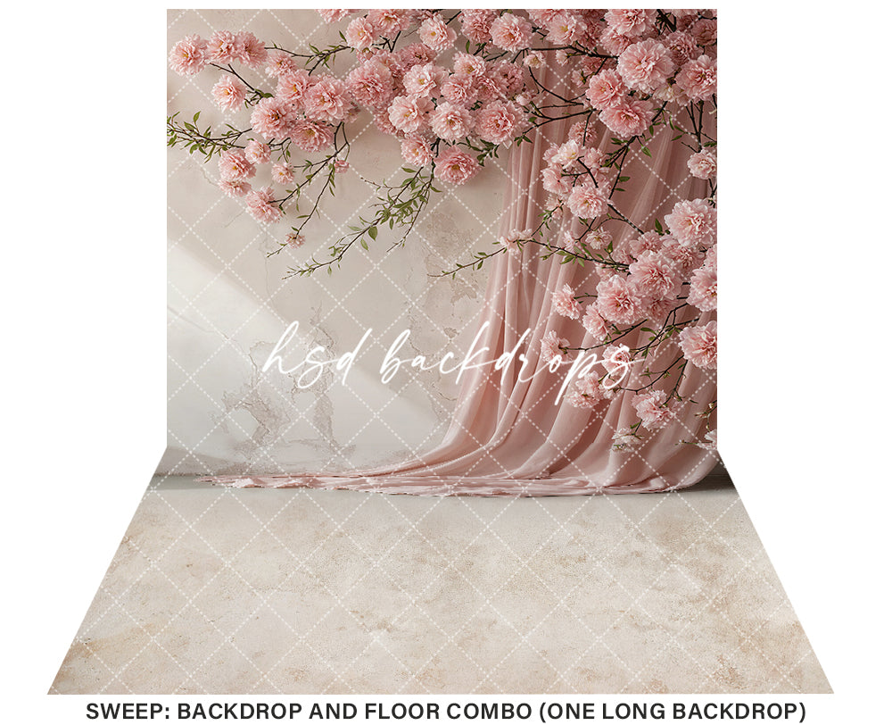 Hanging Pink Floral Draped Chiffon (sweep options) - HSD Photography Backdrops