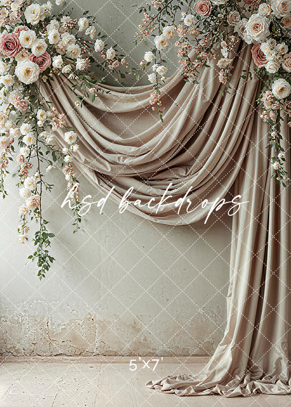 Floral Beige Draped Fabric (sweep options) - HSD Photography Backdrops