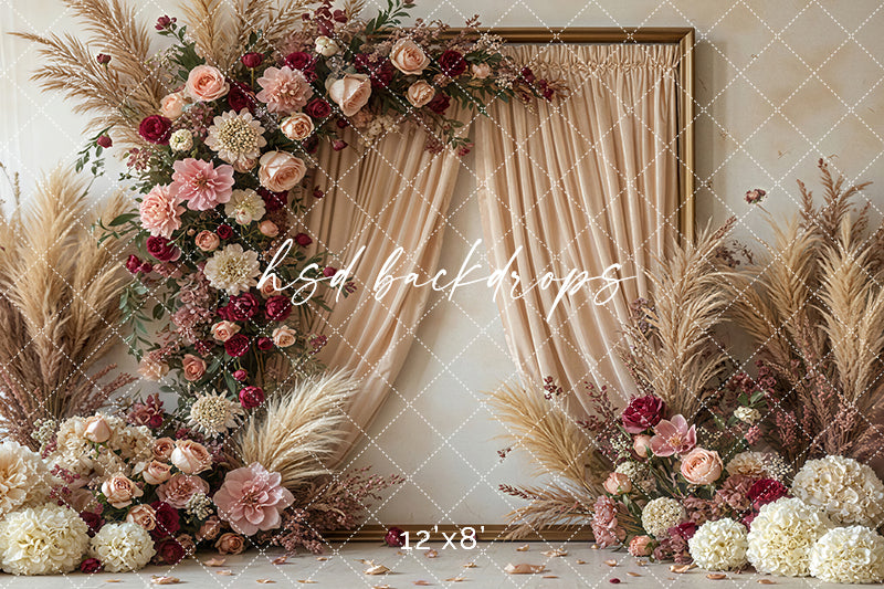 Pretty Pink Floral Frame (sweep options) - HSD Photography Backdrops