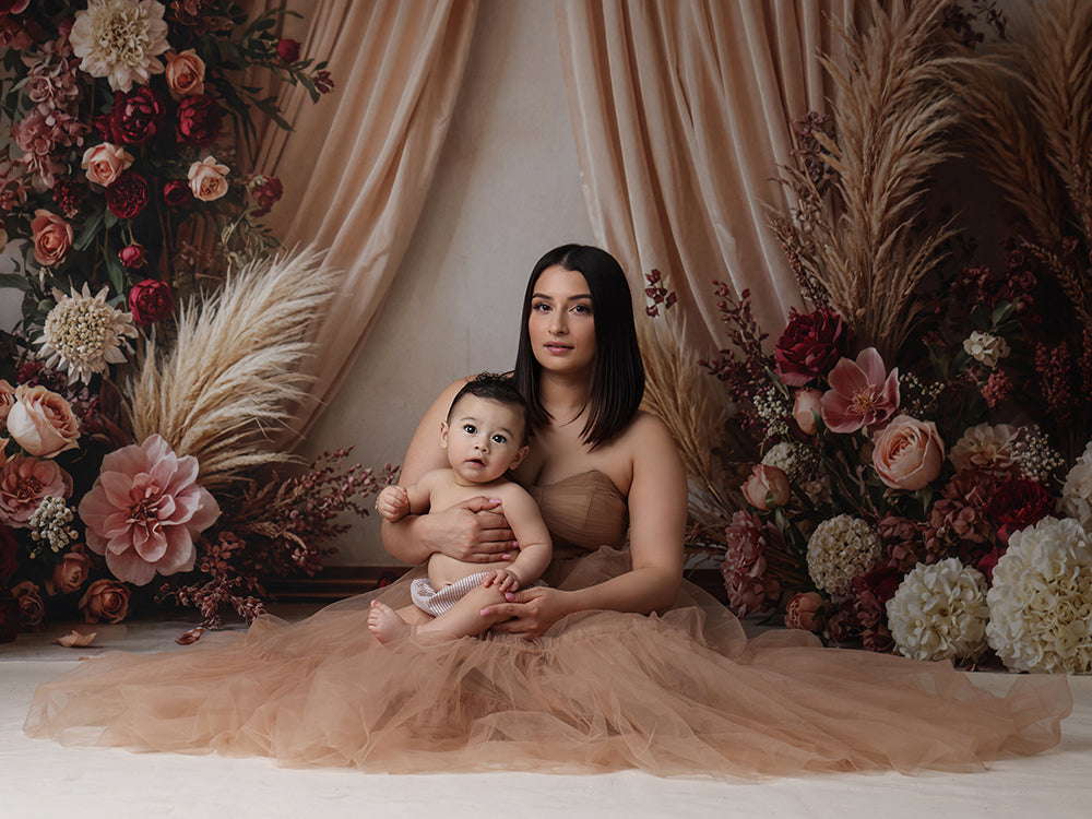Pretty Pink Floral Frame (sweep options) - HSD Photography Backdrops