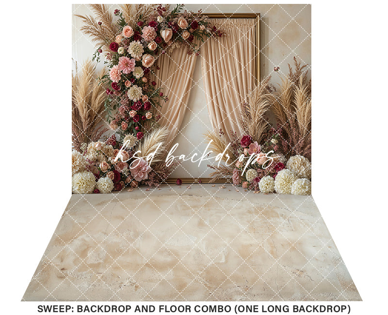 Pretty Pink Floral Frame (sweep options) - HSD Photography Backdrops