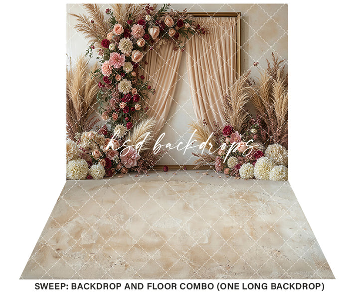 Pretty Pink Floral Frame (sweep options) - HSD Photography Backdrops