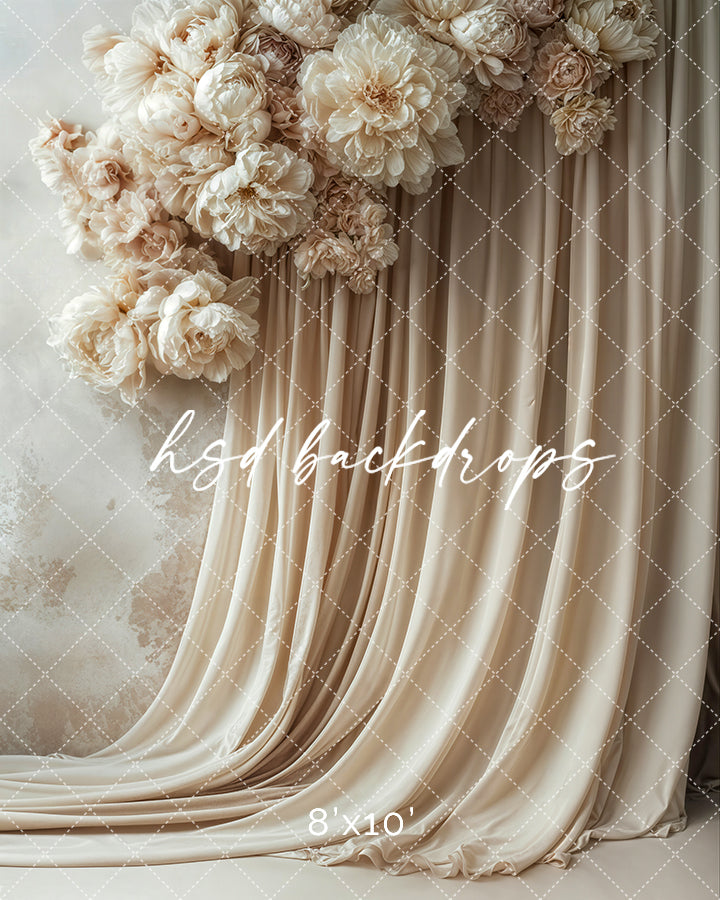 Large Beige Blooms Drapes (sweep options) - HSD Photography Backdrops