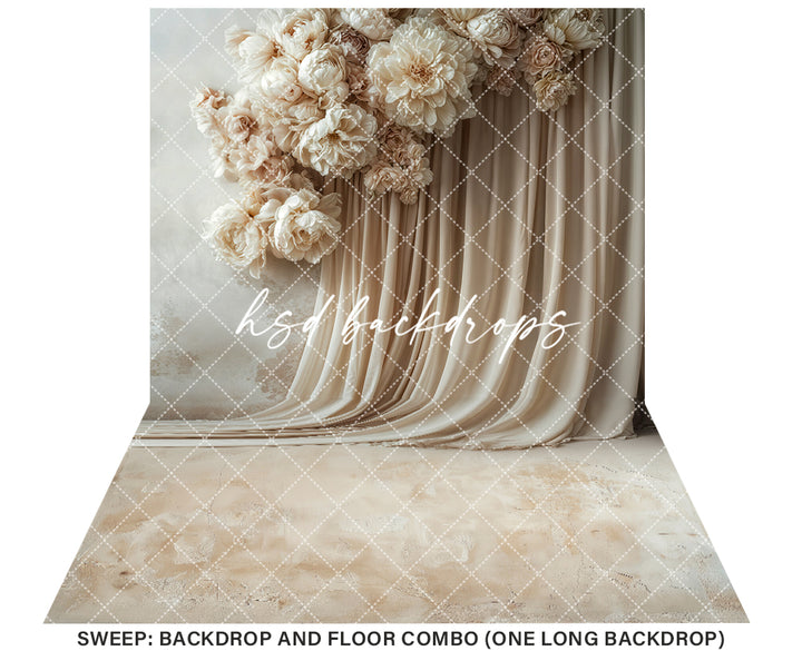Large Beige Blooms Drapes (sweep options) - HSD Photography Backdrops