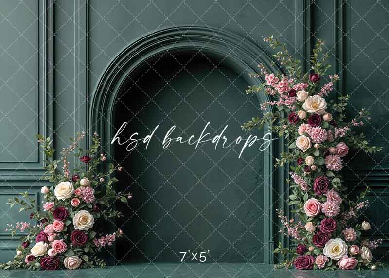 Green Floral Arch Wall (sweep options) - HSD Photography Backdrops