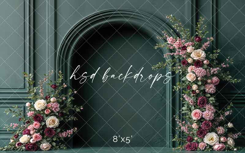 Green Floral Arch Wall (sweep options) - HSD Photography Backdrops