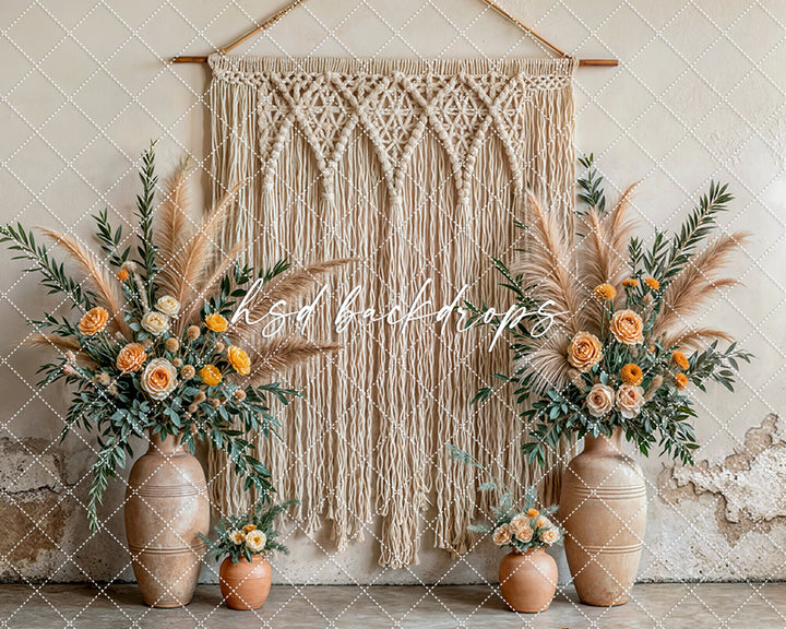 Boho Macrame Wall - Yellow Rose - HSD Photography Backdrops