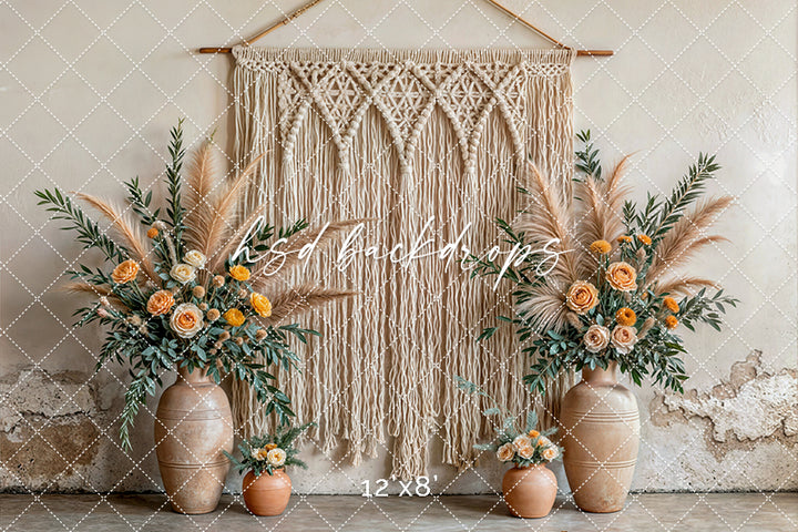 Boho Macrame Wall - Yellow Rose - HSD Photography Backdrops