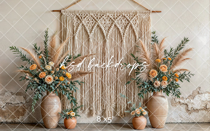 Boho Macrame Wall - Yellow Rose - HSD Photography Backdrops