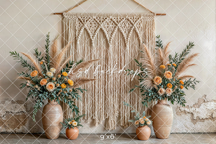 Boho Macrame Wall - Yellow Rose - HSD Photography Backdrops
