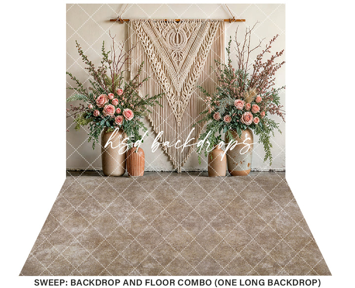 Boho Macrame Wall - Large Pink Blooms - HSD Photography Backdrops
