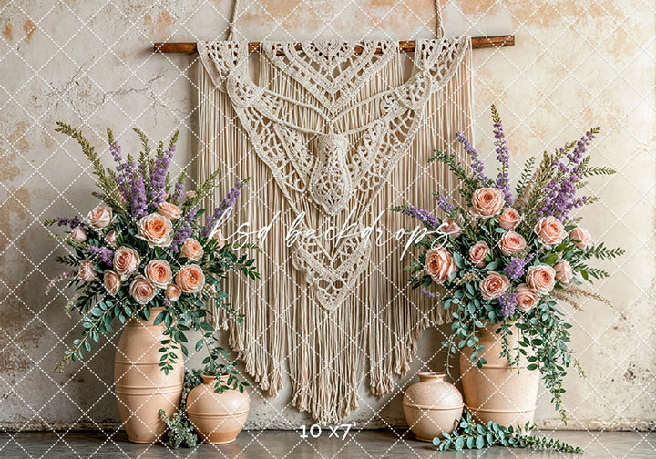 Boho Macrame Wall - Peach Lavender - HSD Photography Backdrops