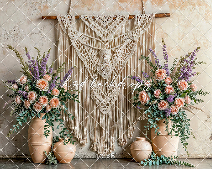 Boho Macrame Wall - Peach Lavender - HSD Photography Backdrops