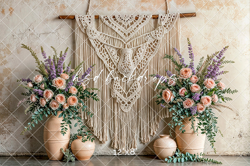 Boho Macrame Wall - Peach Lavender - HSD Photography Backdrops