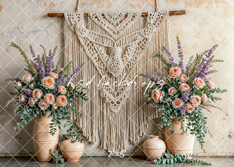 Boho Macrame Wall - Peach Lavender - HSD Photography Backdrops