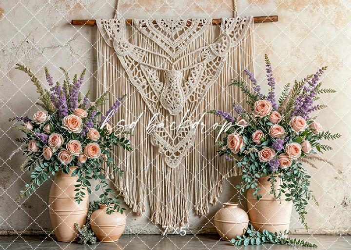 Boho Macrame Wall - Peach Lavender - HSD Photography Backdrops