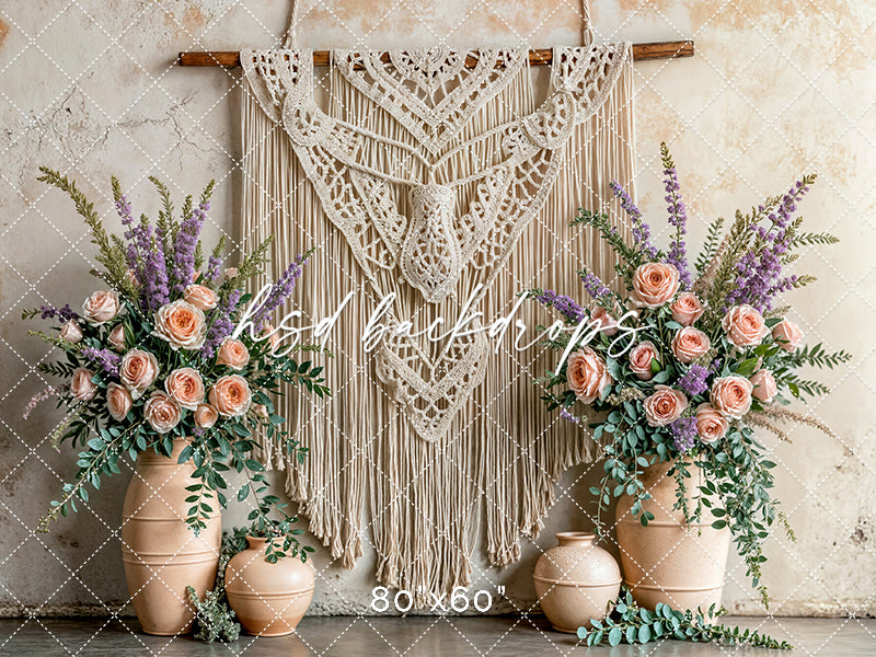 Boho Macrame Wall - Peach Lavender - HSD Photography Backdrops