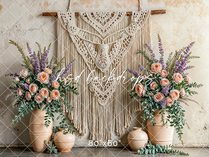 Boho Macrame Wall - Peach Lavender - HSD Photography Backdrops