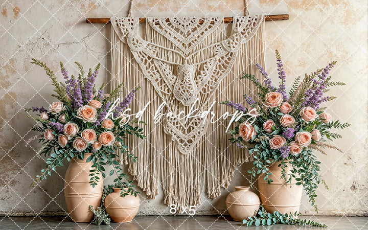 Boho Macrame Wall - Peach Lavender - HSD Photography Backdrops