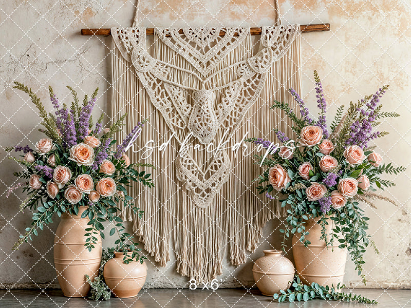 Boho Macrame Wall - Peach Lavender - HSD Photography Backdrops