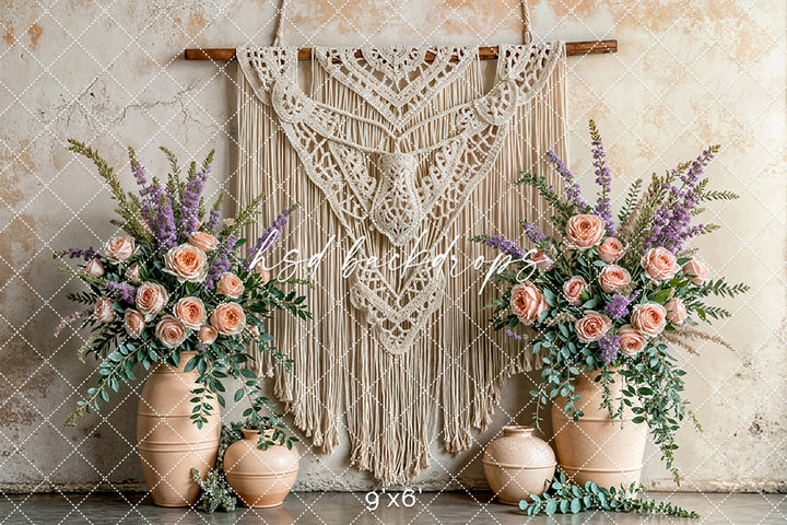 Boho Macrame Wall - Peach Lavender - HSD Photography Backdrops