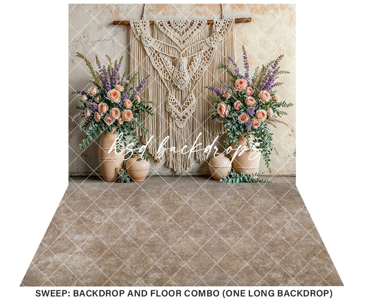 Boho Macrame Wall - Peach Lavender - HSD Photography Backdrops