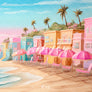 Dream House Beach backdrop with ocean and Malibu beach boardwalk