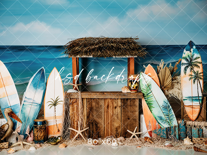The Big One Surfing Theme Birthday Cake Smash Photo Backdrop