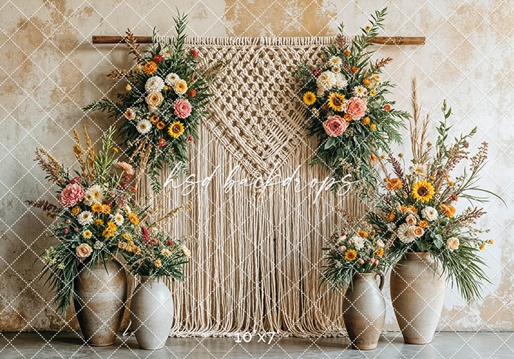 Boho Macrame Wall - Summer Blooms (sweep options) - HSD Photography Backdrops