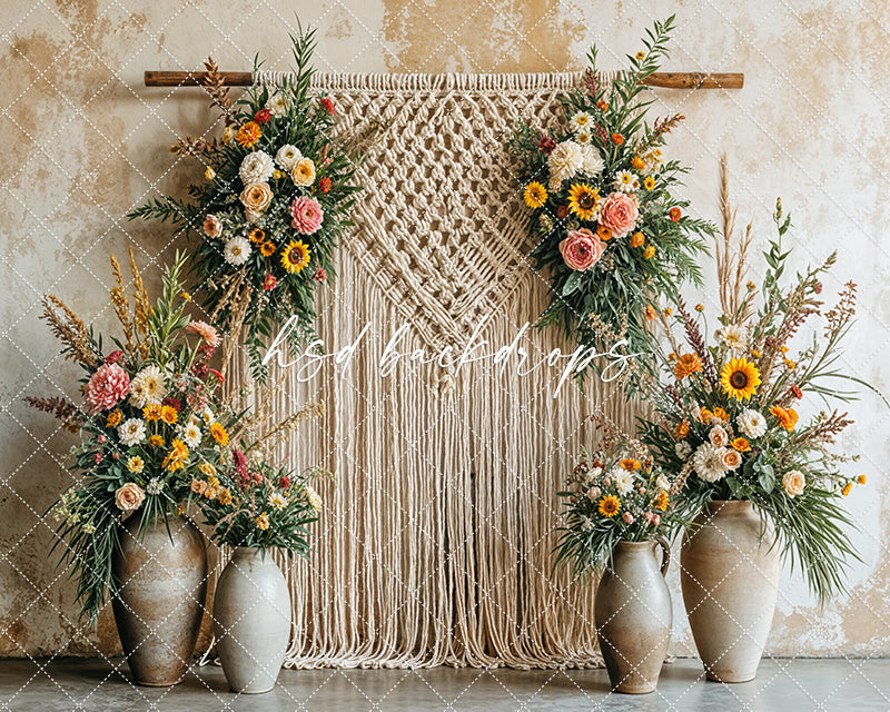 Boho Macrame Wall - Summer Blooms (sweep options) - HSD Photography Backdrops