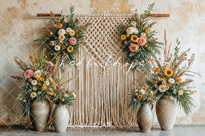 Boho Macrame Wall - Summer Blooms (sweep options) - HSD Photography Backdrops