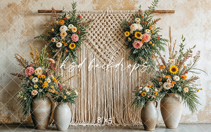 Boho Macrame Wall - Summer Blooms (sweep options) - HSD Photography Backdrops
