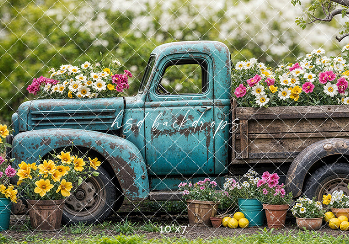 Blooming Vintage Truck (step options) - HSD Photography Backdrops