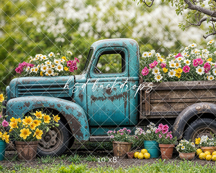Blooming Vintage Truck (step options) - HSD Photography Backdrops