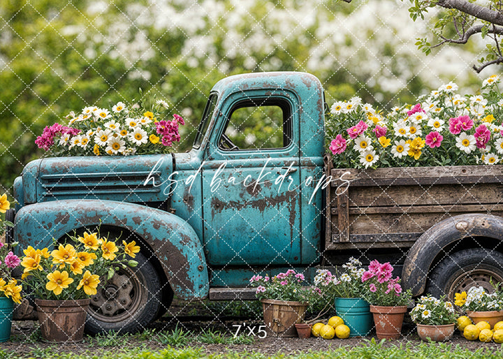 Blooming Vintage Truck (step options) - HSD Photography Backdrops